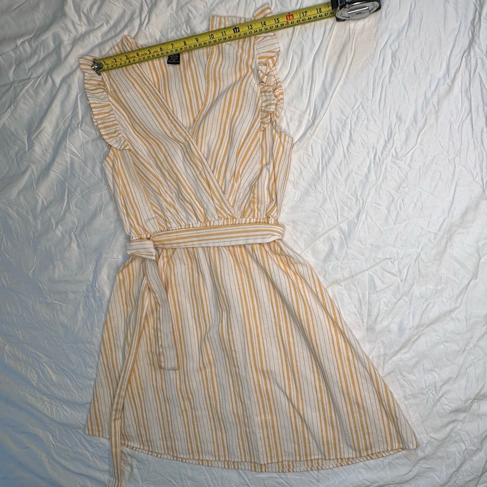 Robert Louis Striped Linen Wrap Dress Orange White Flutter Sleeves Summer Medium - Picture 9 of 13